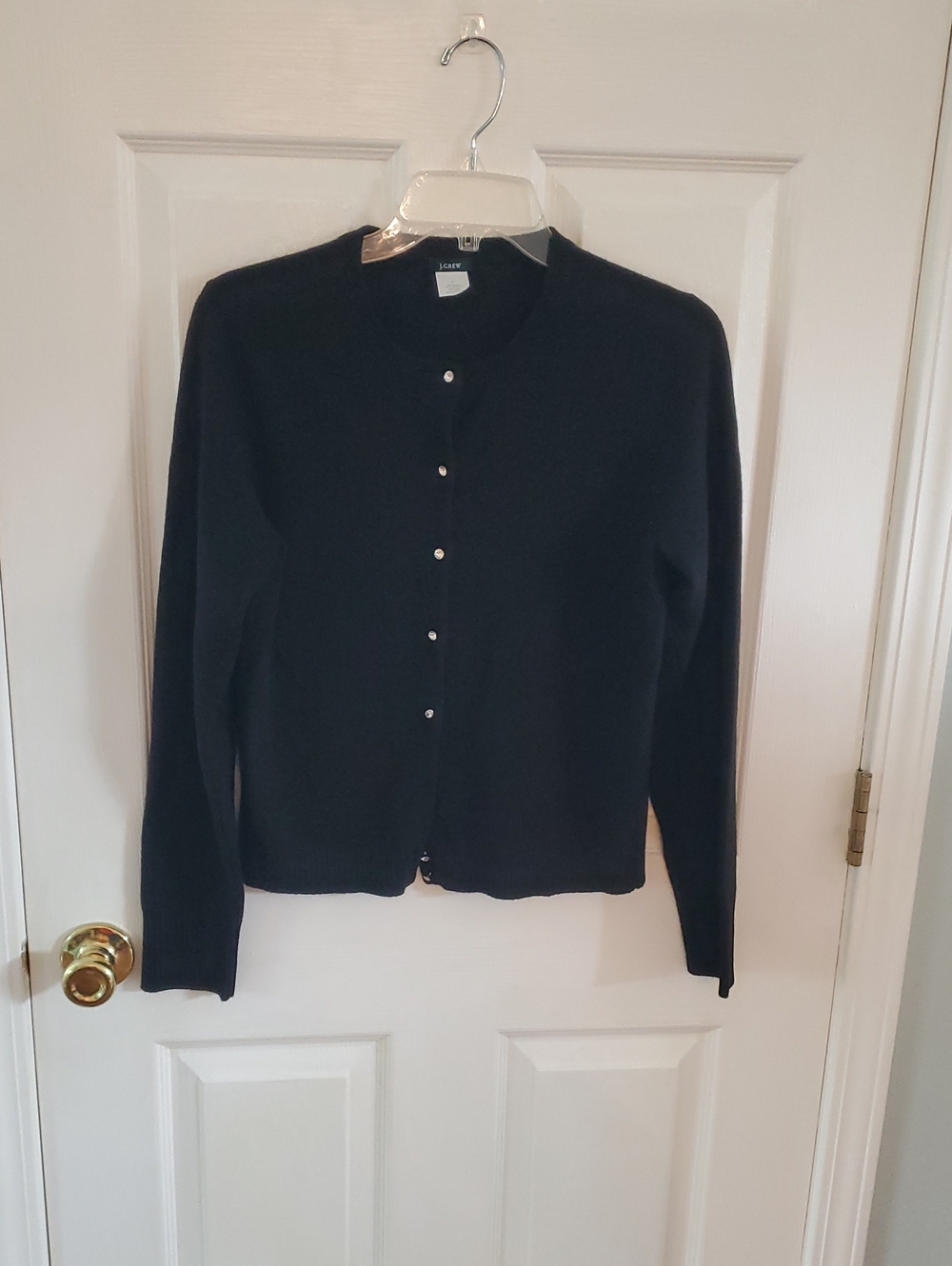 Classic Black Crewneck Cardigan Sweater